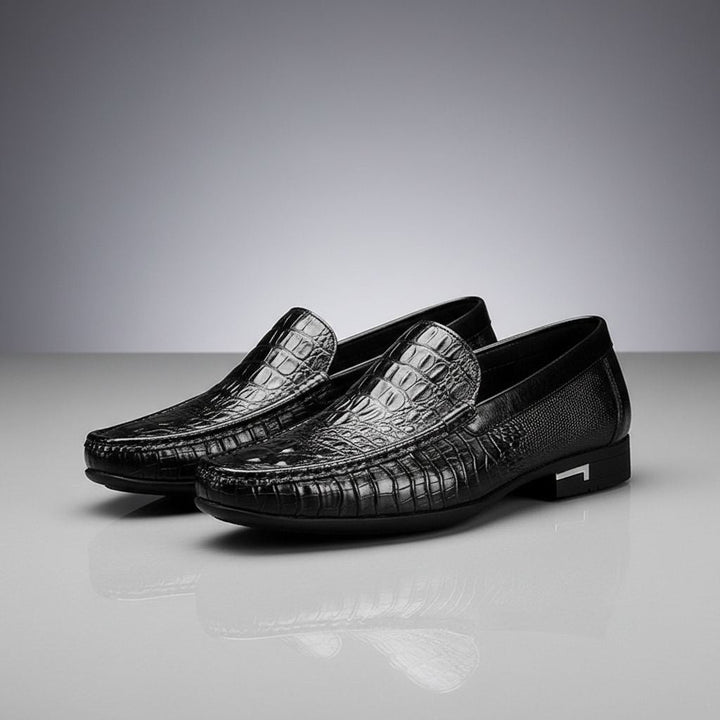 Roven | Men's Leather Loafers with Croc Texture