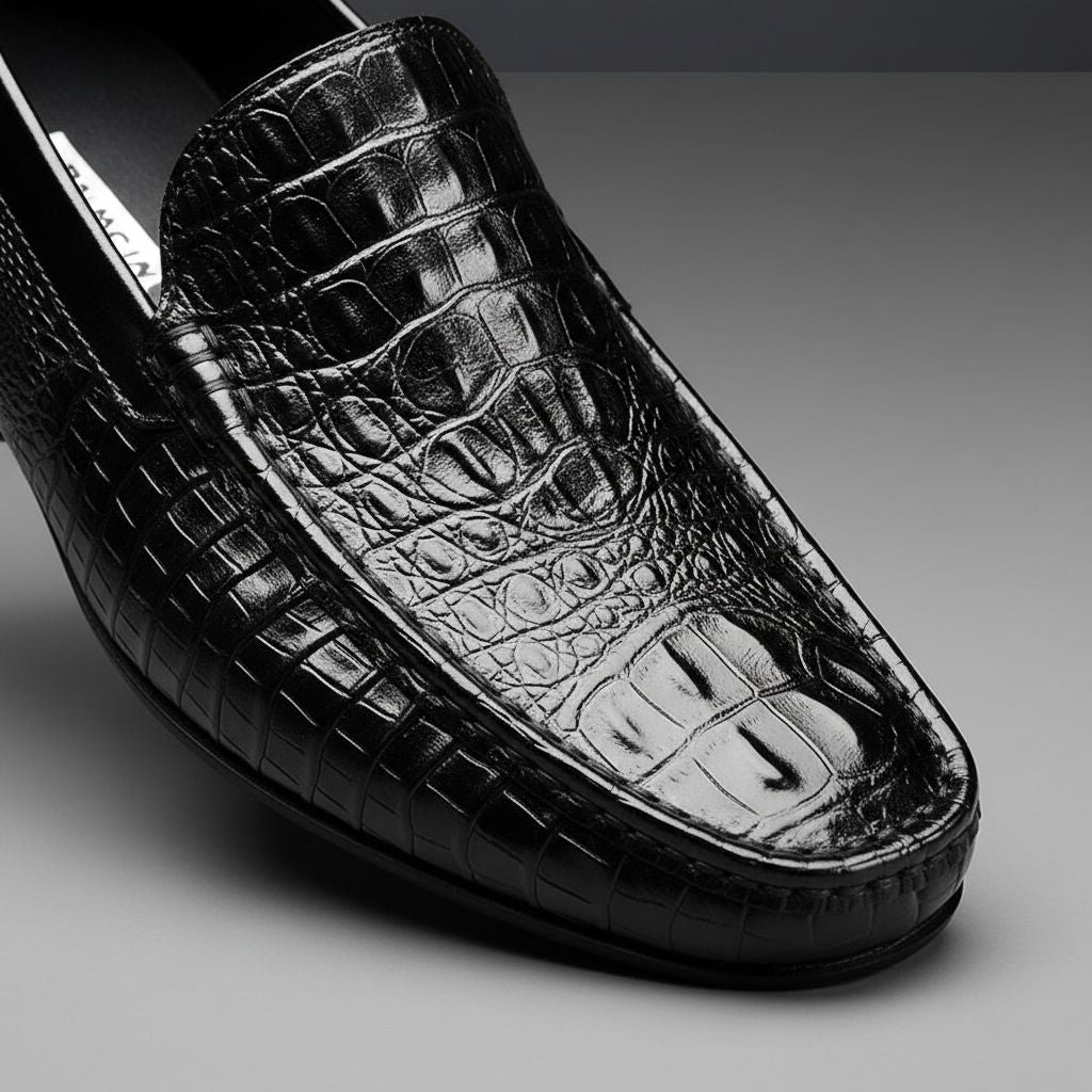 Roven | Men's Leather Loafers with Croc Texture