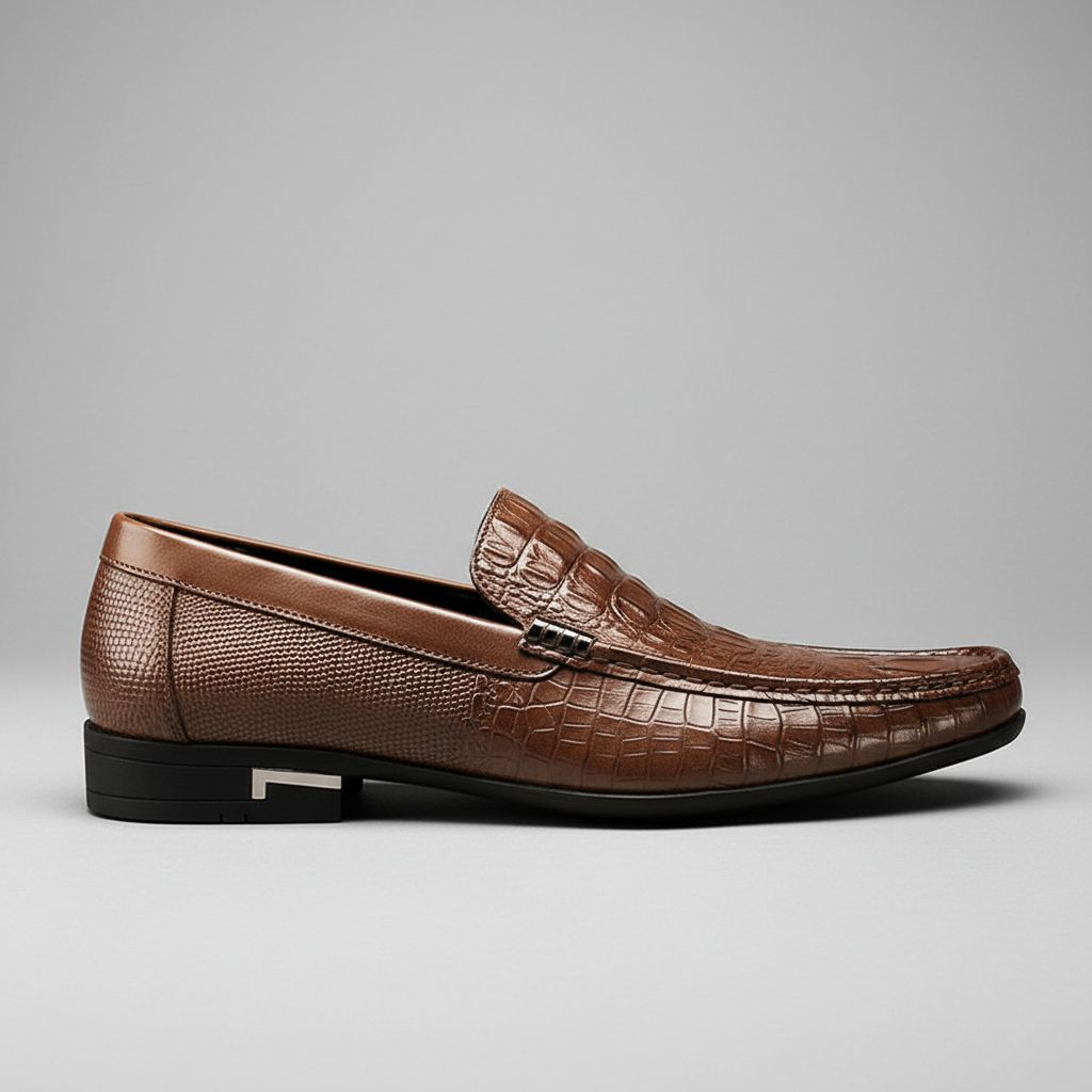 Roven | Men's Leather Loafers with Croc Texture