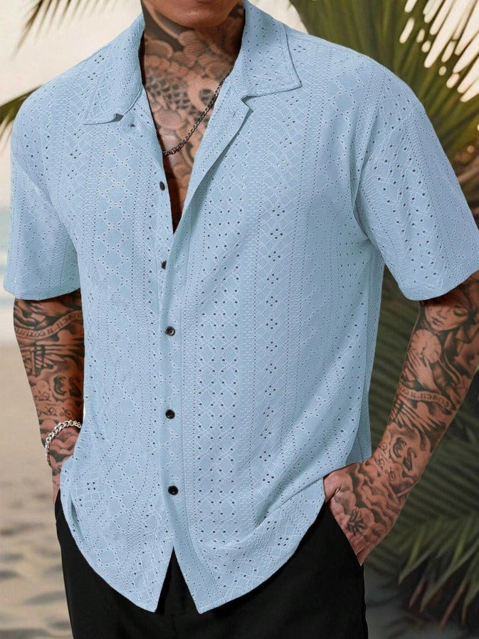 Gideon | Men's Short Sleeve Shirt with Eyelet Detailing