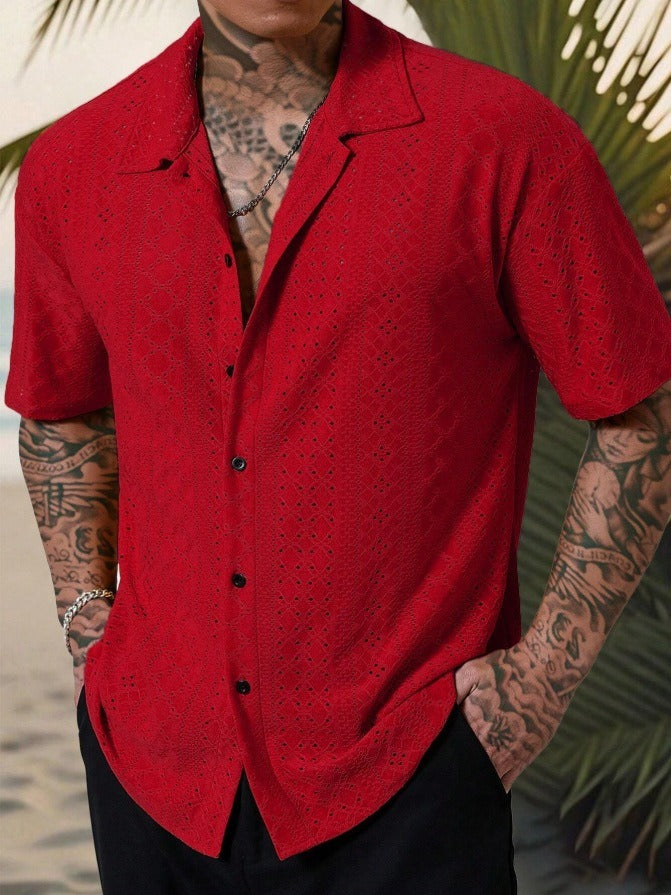 Gideon | Men's Short Sleeve Shirt with Eyelet Detailing