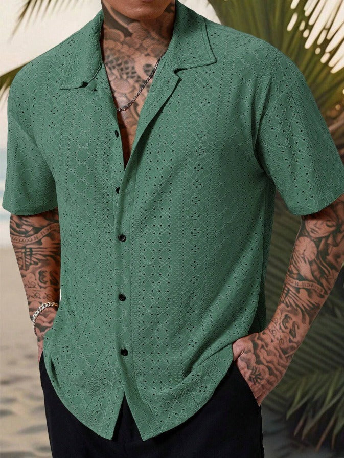 Gideon | Men's Short Sleeve Shirt with Eyelet Detailing