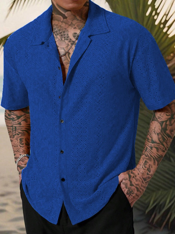 Gideon | Men's Short Sleeve Shirt with Eyelet Detailing