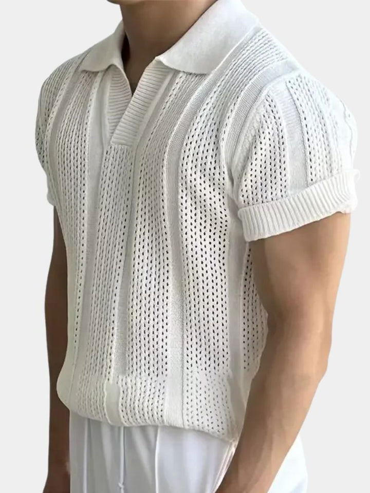 Niall | Men's Knit Polo with Textured Stripes
