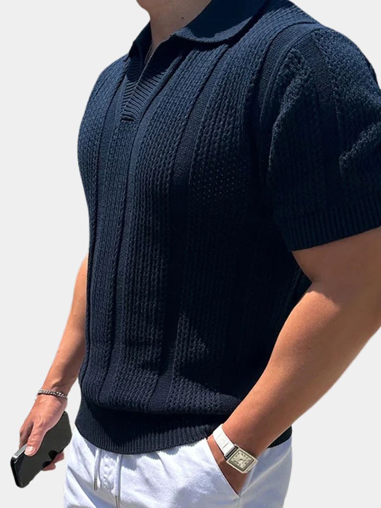 Niall | Men's Knit Polo with Textured Stripes