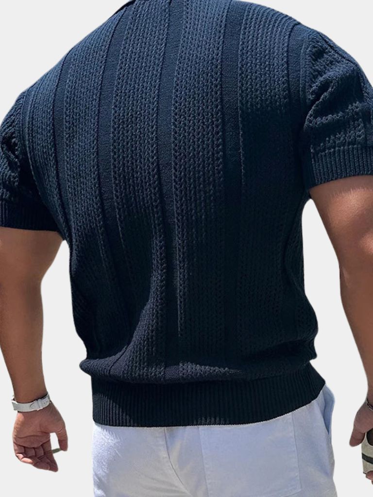 Niall | Men's Knit Polo with Textured Stripes