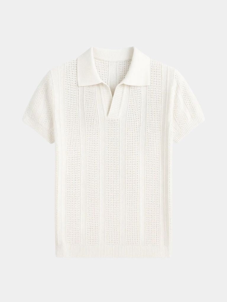 Niall | Men's Knit Polo with Textured Stripes