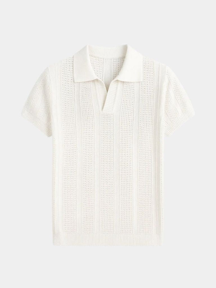 Niall | Men's Knit Polo with Textured Stripes