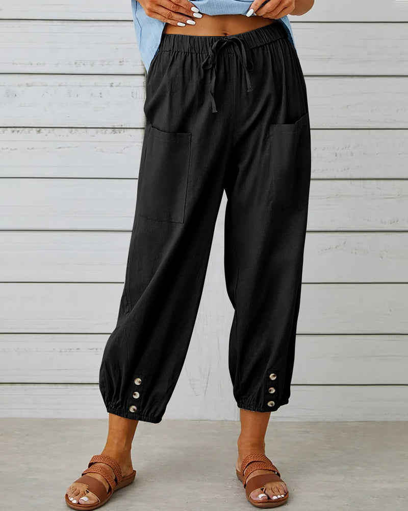 Elara | Women's Relaxed Trousers with Button Detail
