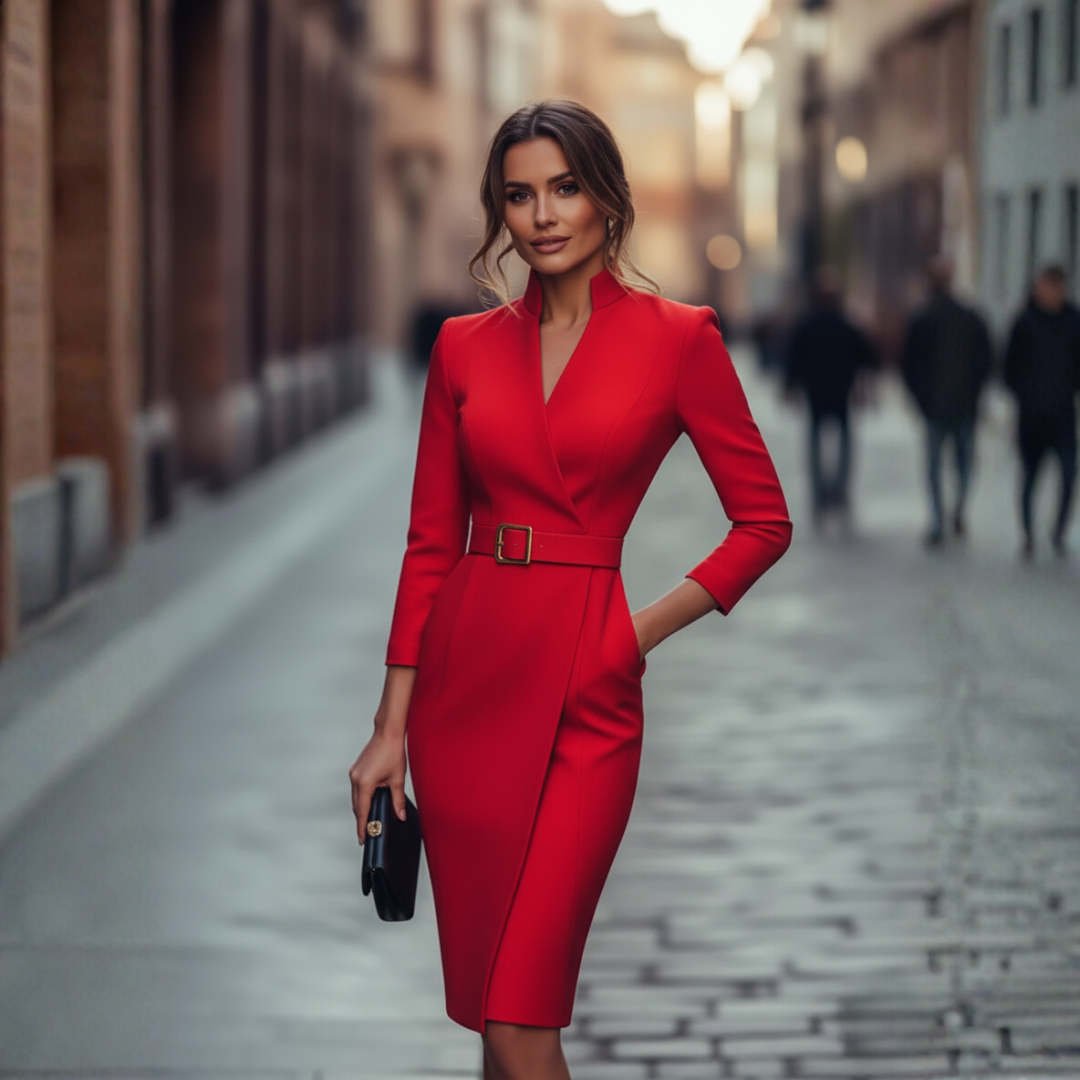 Tamsin | Women's Belted Dress with Elegant Collar