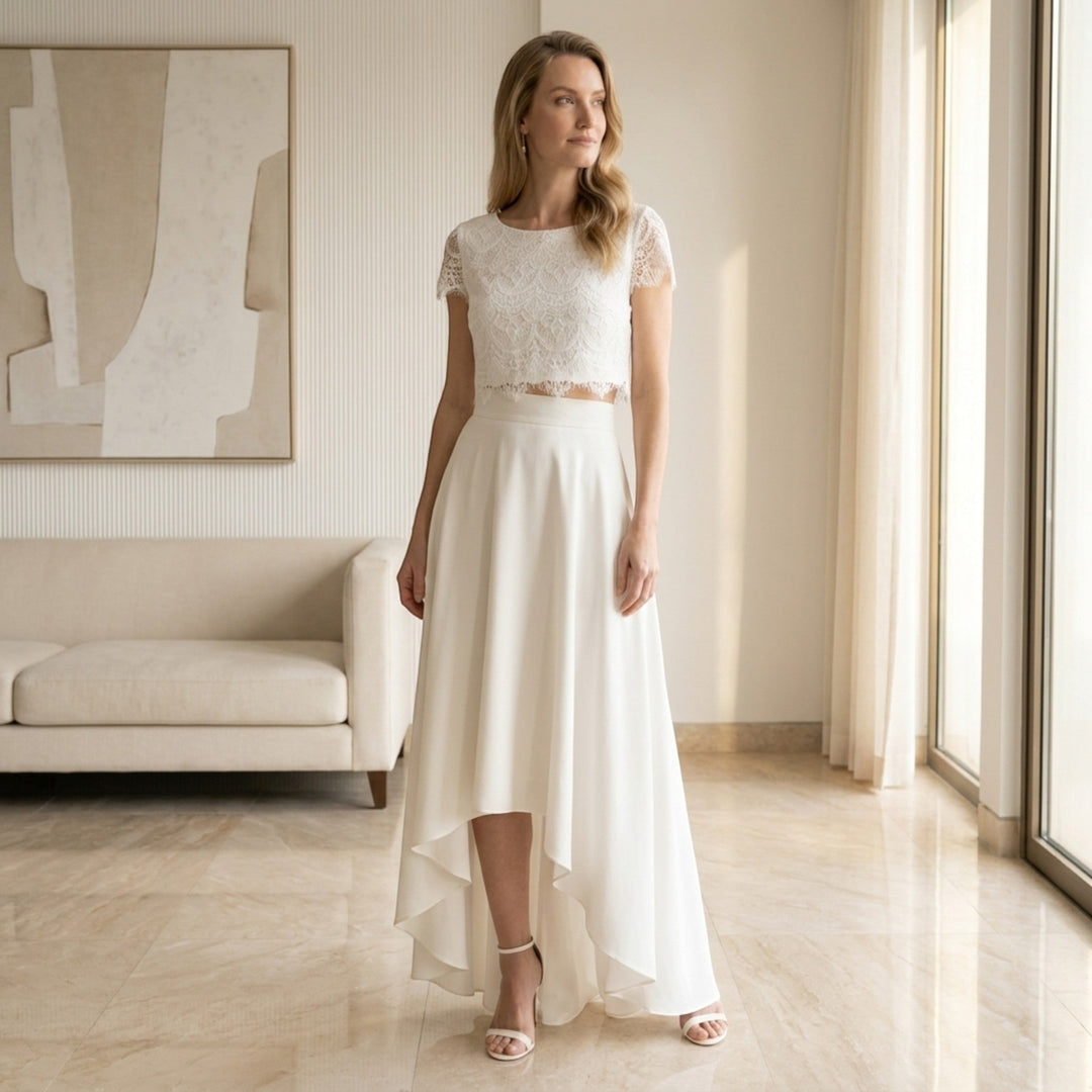 Margot | Women's Lace Two-Piece Bridal Gown in a Timeless Maxi Silhouette